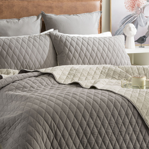 Chiswick Living Charcoal Diamante Cotton Coverlet Set | Temple & Webster