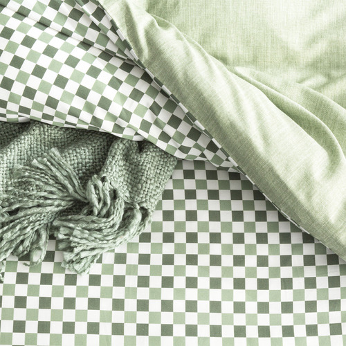 Sage Chessboard Cotton Quilt Cover Set