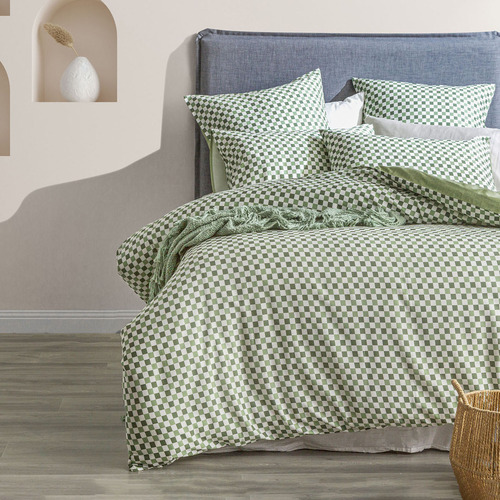 Sage Chessboard Cotton Quilt Cover Set