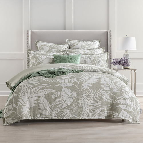 Chiswick Living Sage Green Palm Tree Cotton-Blend Quilt Cover Set ...