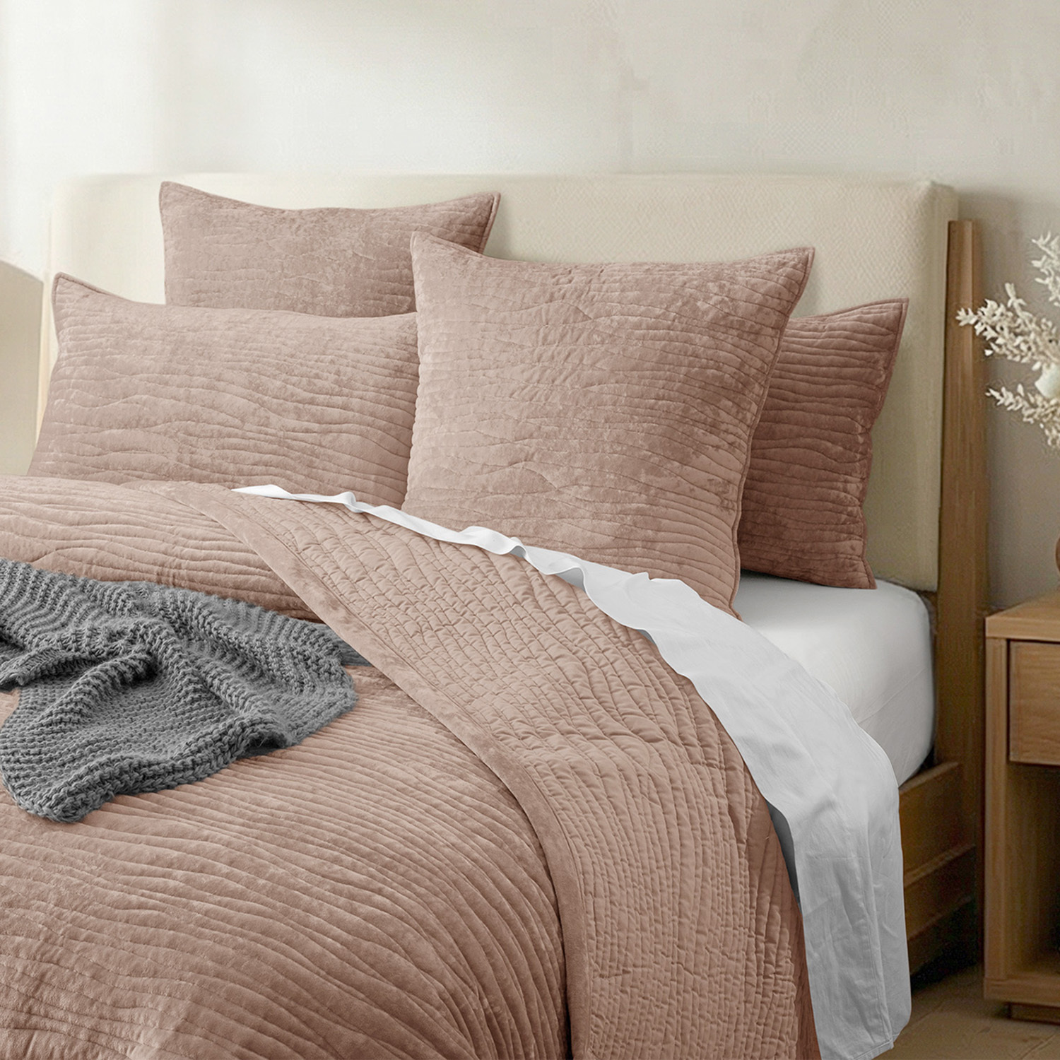 Wood Bramble Velvet & Cotton Coverlet Set