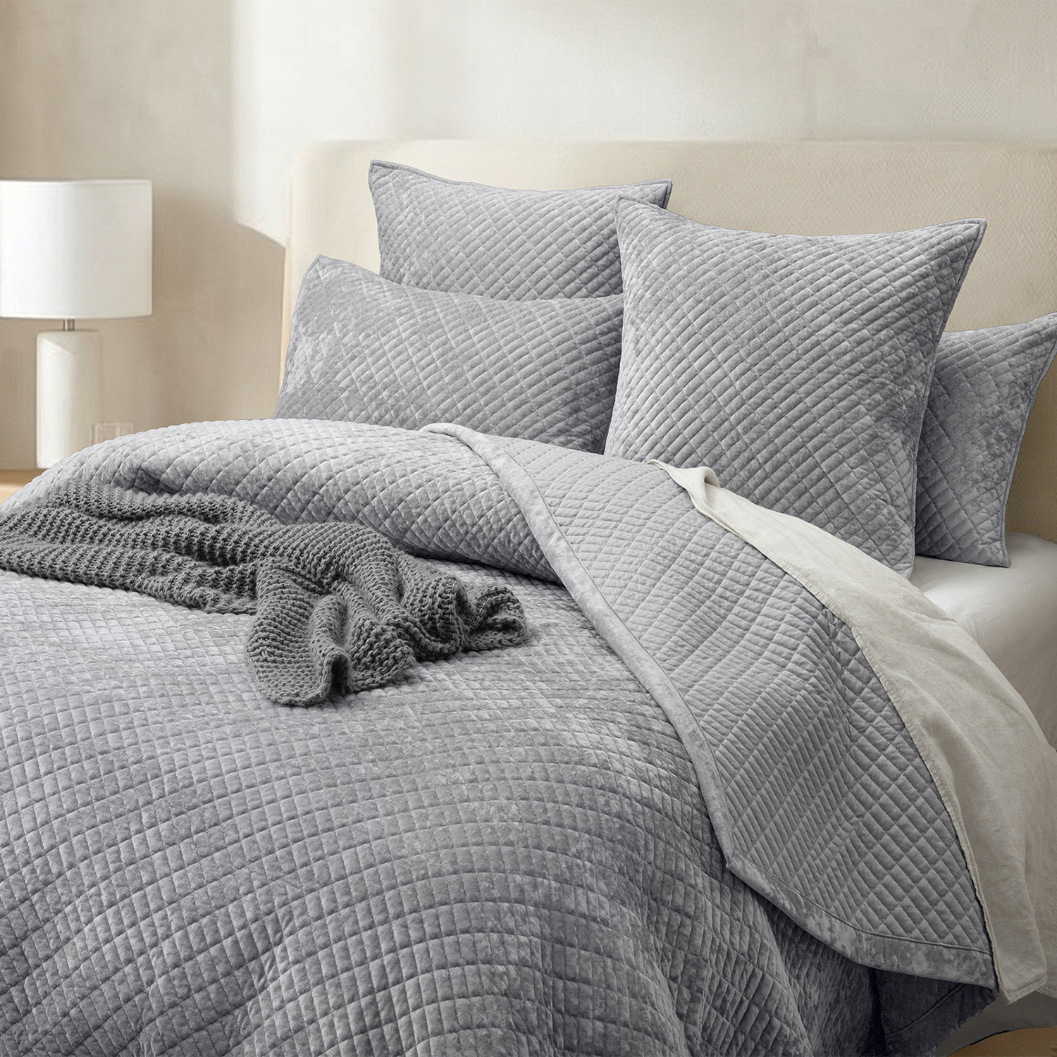 Silver Line Cross Stitch Bramble Velvet and Cotton Coverlet Set