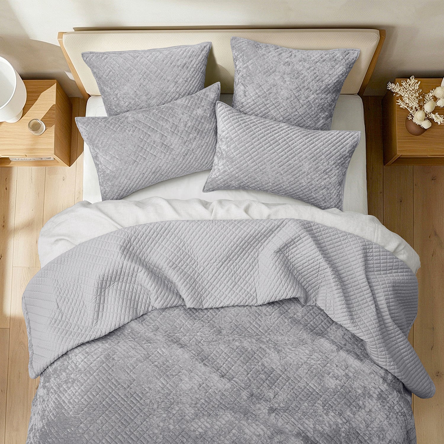 Silver Line Cross Stitch Bramble Velvet and Cotton Coverlet Set