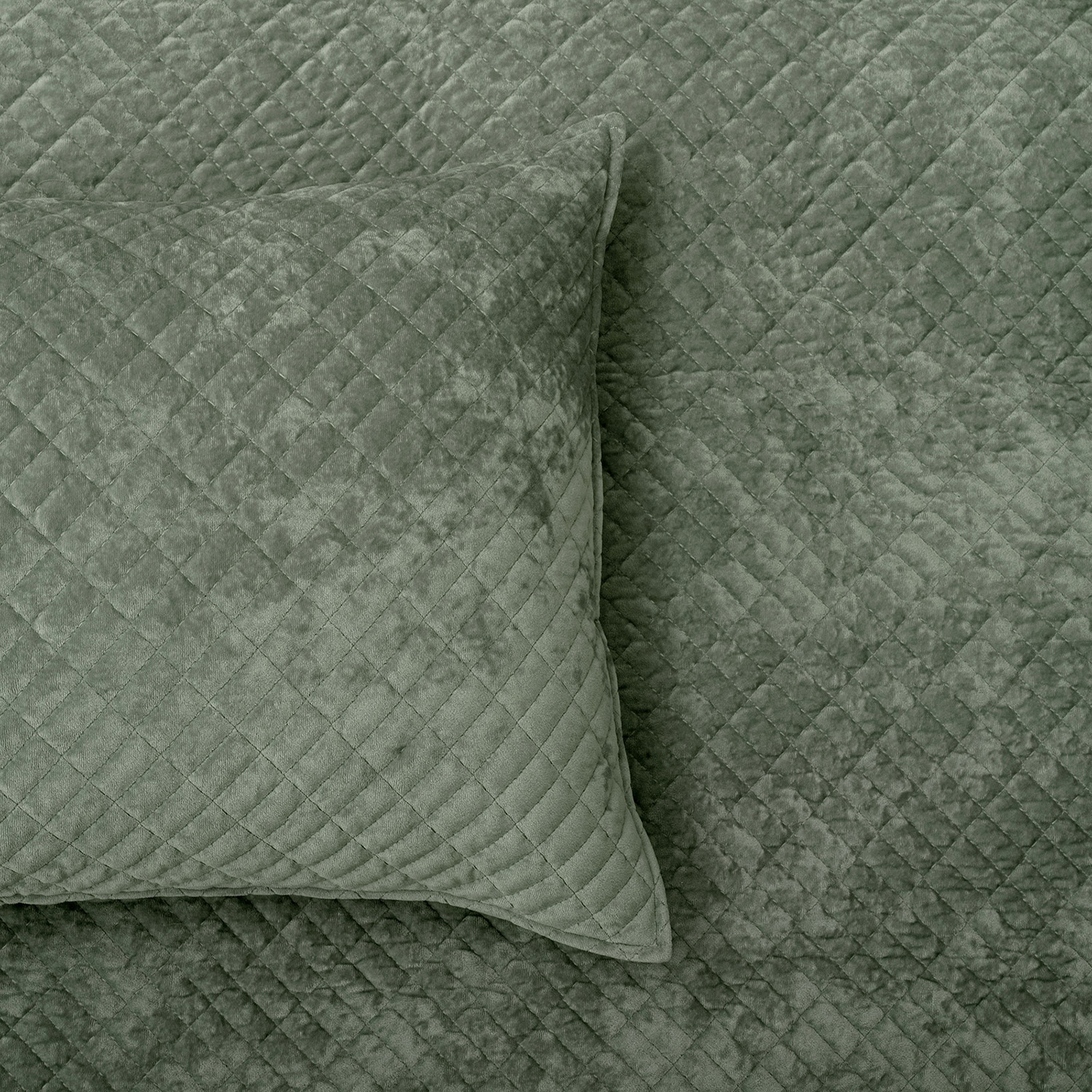 Green Cross Stitch Bramble Velvet and Cotton Coverlet Set