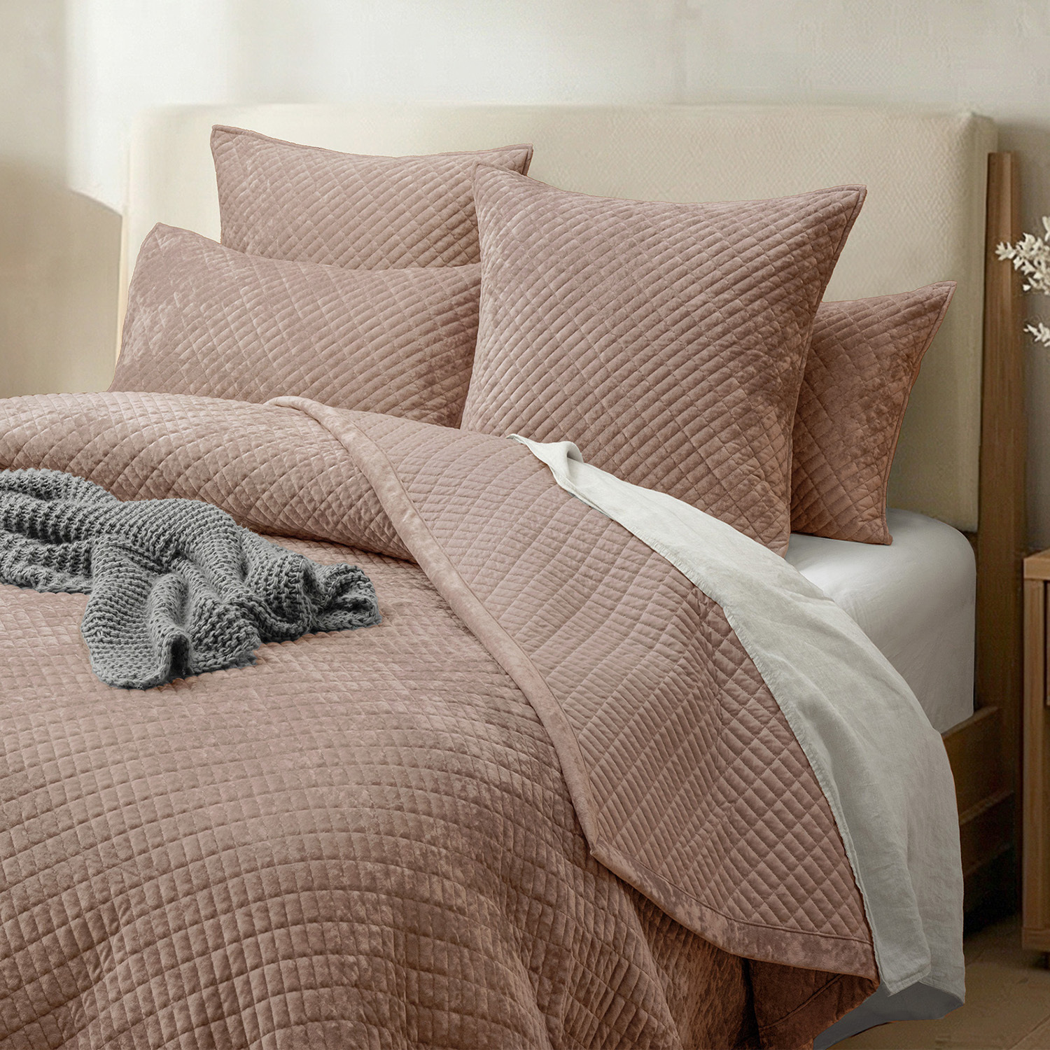 Wood Cross Stitch Bramble Velvet and Cotton Coverlet Set
