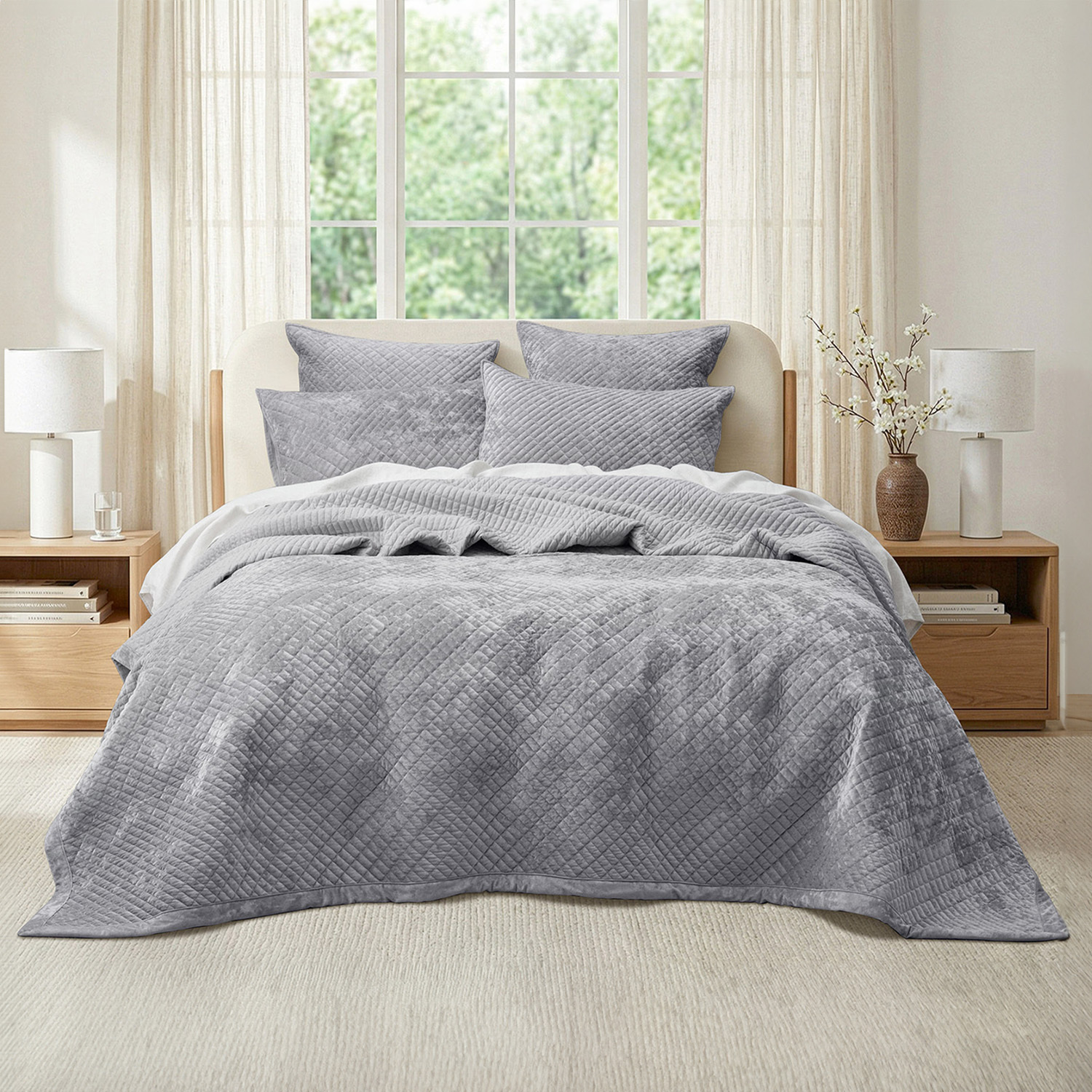 Silver Line Cross Stitch Bramble Velvet and Cotton Coverlet Set
