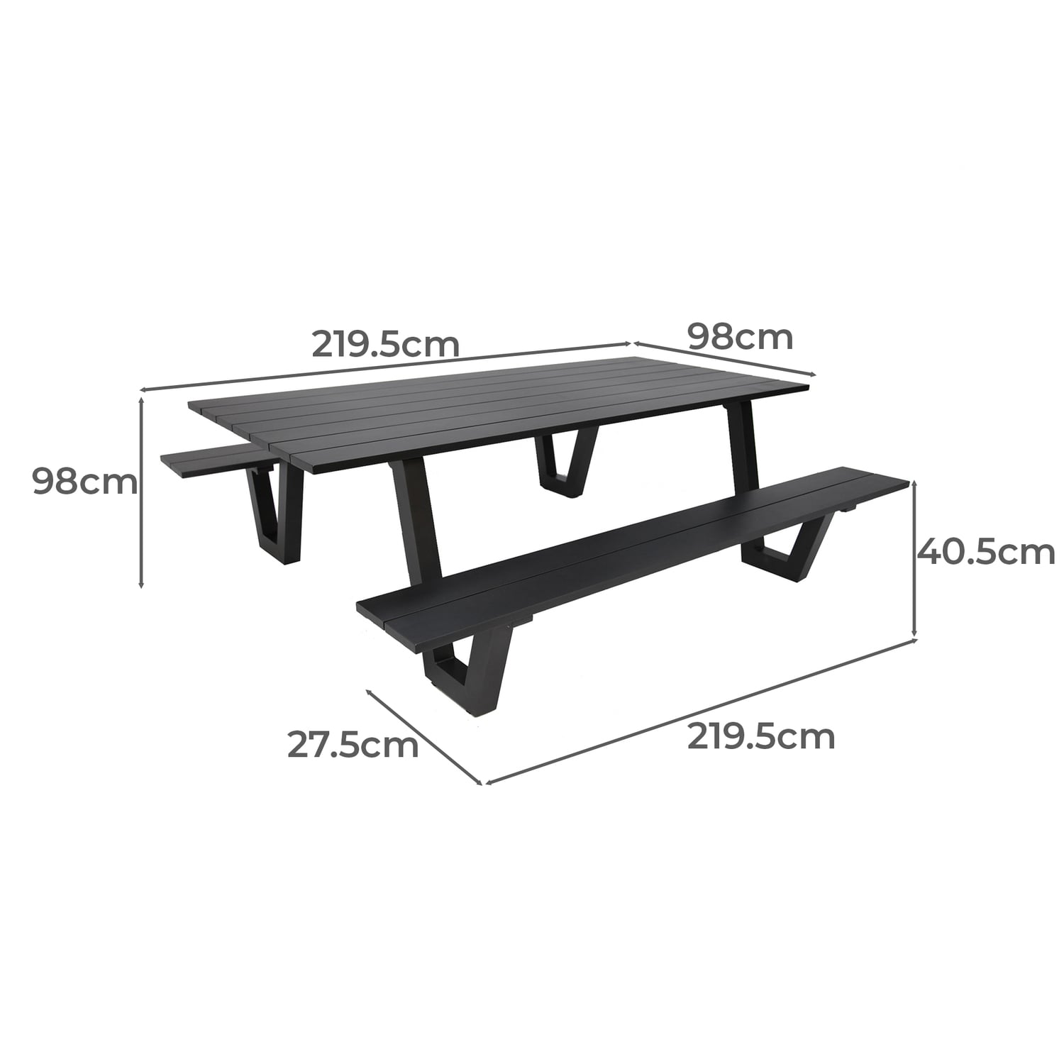 6 Seater Opaline Metal Outdoor Dining Table & Bench Set