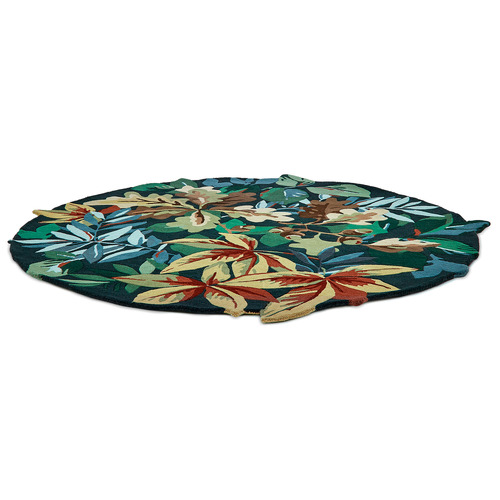 Forest Green Robin's Wood Hand-Tufted Pure New Wool Round Rug