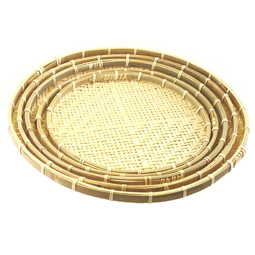 5 Piece Hand-Woven Bamboo Tray Set