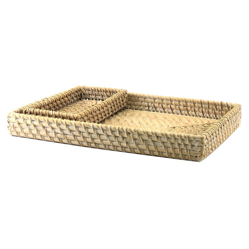 2 Piece Whitewash Rattan Caddy Tray Set Temple & ster