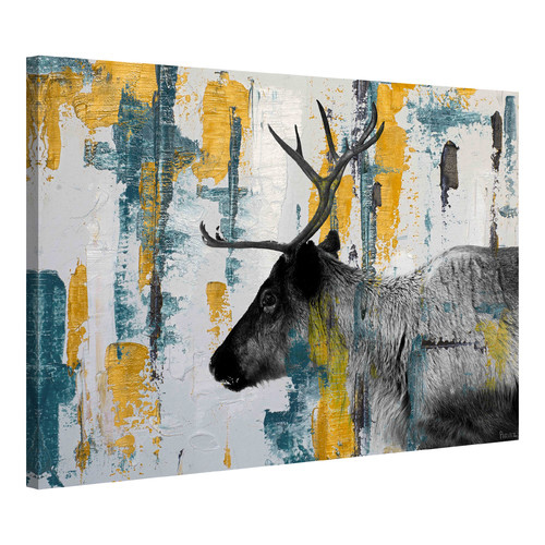 Parvez Taj Teal Yellow Reindeer Canvas Wall Art | Temple & Webster