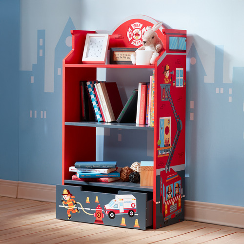 Fantasy Fields Little Fire Fighters Kids 3-Tier Bookshelf with Storage