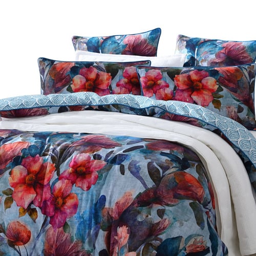 Azure Bloom Cotton Sateen Quilt Cover Set