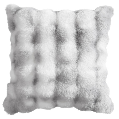 Silver Faux Rabbit Fur Cushion
