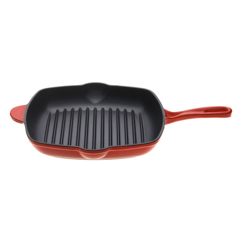 Black Cherry Red Square 28cm Cast Iron Grill Pan