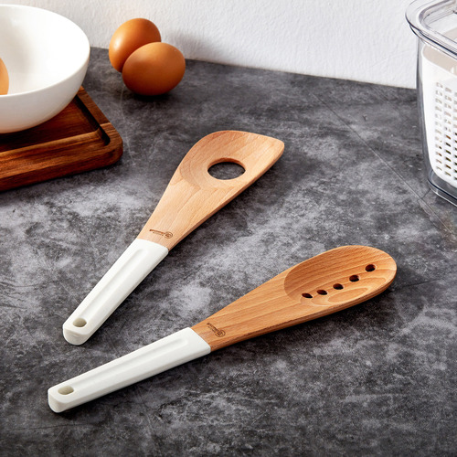 2 Piece Beech Wood Corner & Slotted Spoon Set