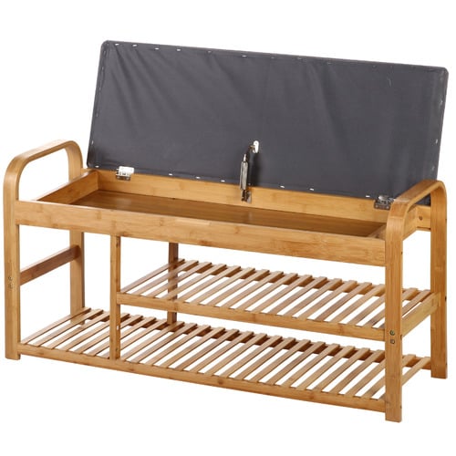 3 Tier Sherwood Foldable Bamboo Cushioned Bench Shoe Storage