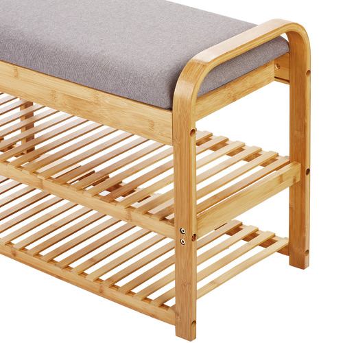 3 Tier Sherwood Foldable Bamboo Cushioned Bench Shoe Storage