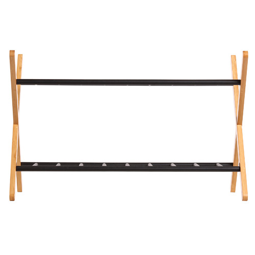 Black & Natural Quennie 2-Tier Bamboo & Metal Shoe Rack