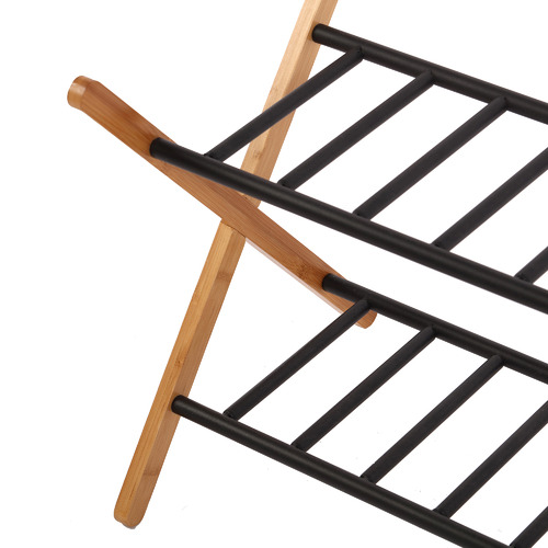 Black & Natural Quennie 2-Tier Bamboo & Metal Shoe Rack