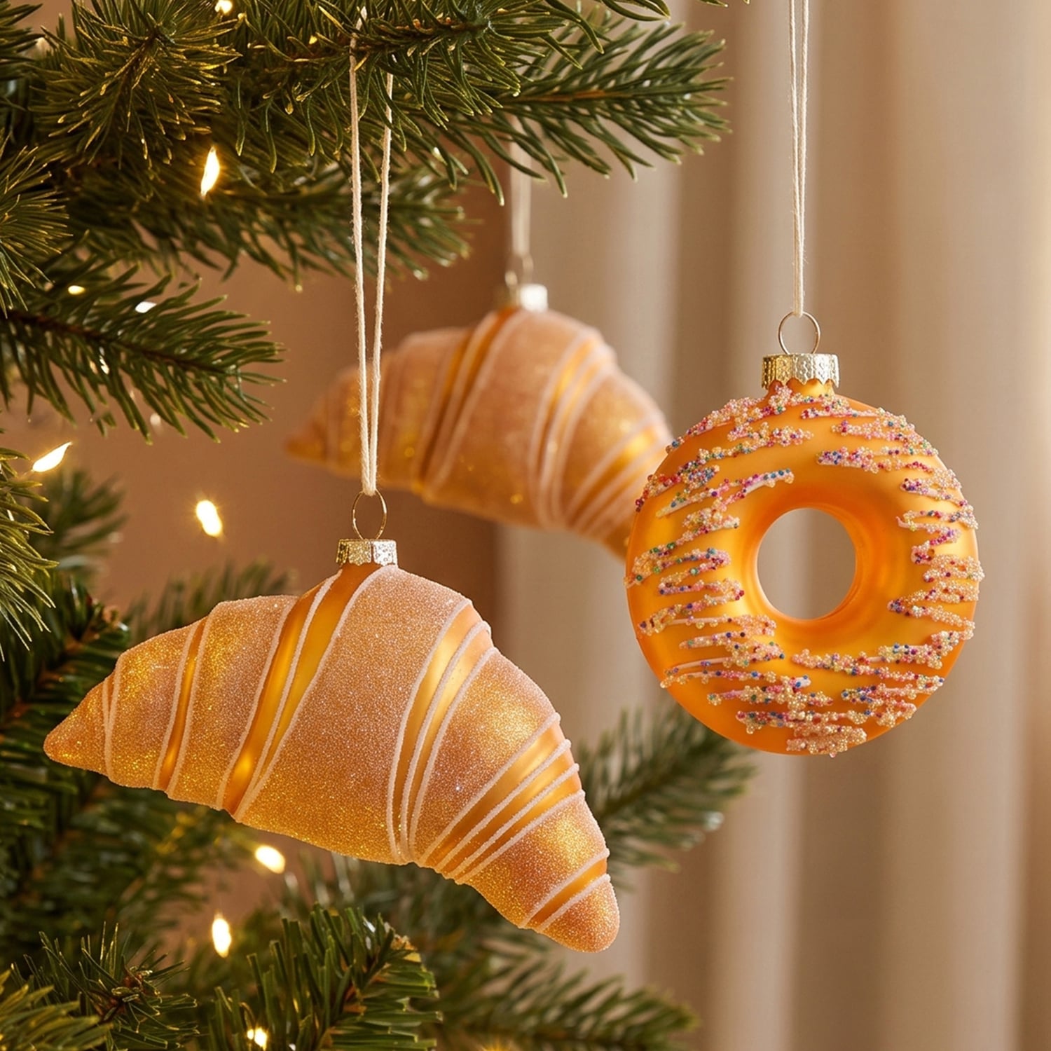 6 Piece Santi Donut & Croissant Glass Bauble Set