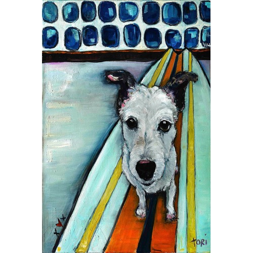Dog On Surfboard Art Print on Canvas