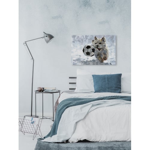 Dog & Soccer Ball Painting Stretched Canvas Wall Art