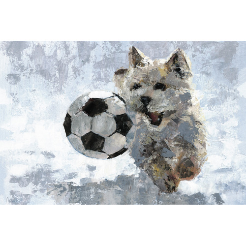 Dog & Soccer Ball Painting Stretched Canvas Wall Art