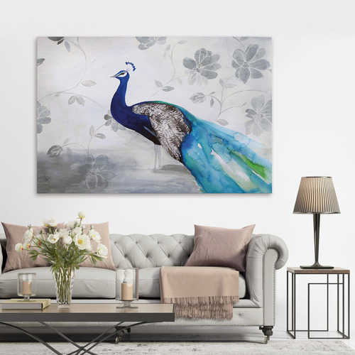 GalerieArtCo Peacock Fable Cool Canvas Wall Art | Temple & Webster