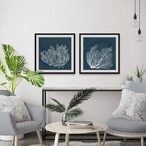 Tropical Corals Framed Printed Wall Art Diptych