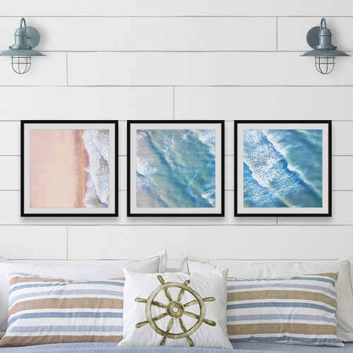 Happiness Comes in Waves Framed Printed Wall Art Triptych