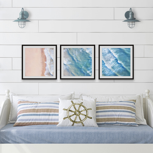 Happiness Comes in Waves Framed Printed Wall Art Triptych