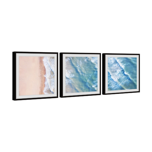 Happiness Comes in Waves Framed Printed Wall Art Triptych