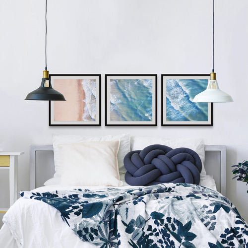 Happiness Comes in Waves Framed Printed Wall Art Triptych