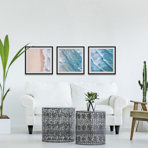 Happiness Comes in Waves Framed Printed Wall Art Triptych