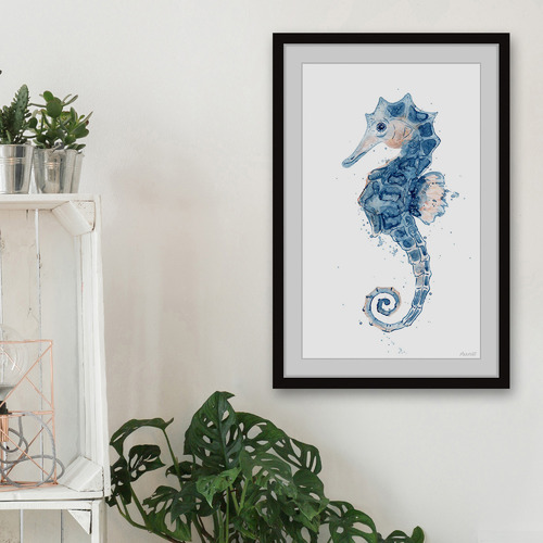 GalerieArtCo The Little Seahorse Framed Printed Wall Art Temple & ster