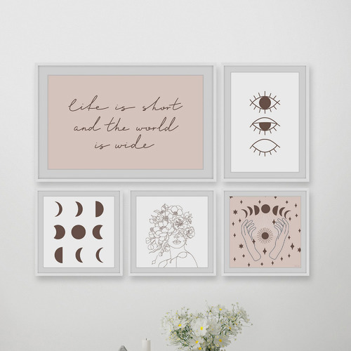 5 Piece Healing Moon Gallery Wall Art Set Temple & ster