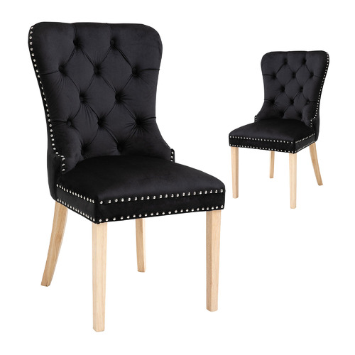 Oggetti Black Natural Pearce Velvet, Dark Grey Velvet Dining Chairs With Oak Legs