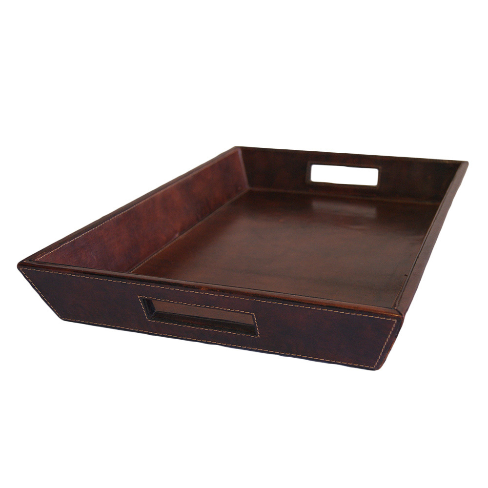 Dark Leather Angled Tray
