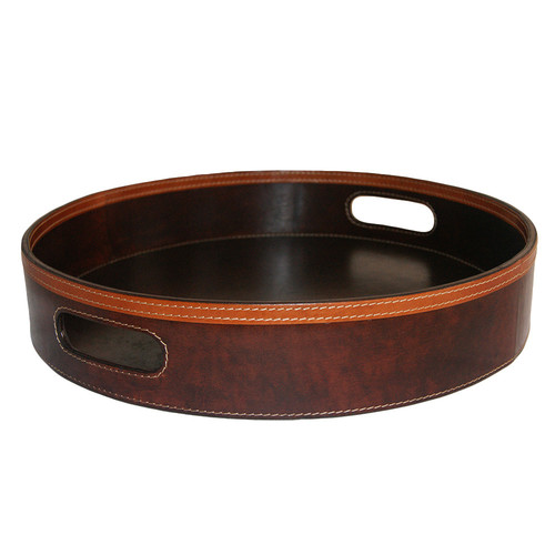 Dark Leather Round Tray Temple & ster
