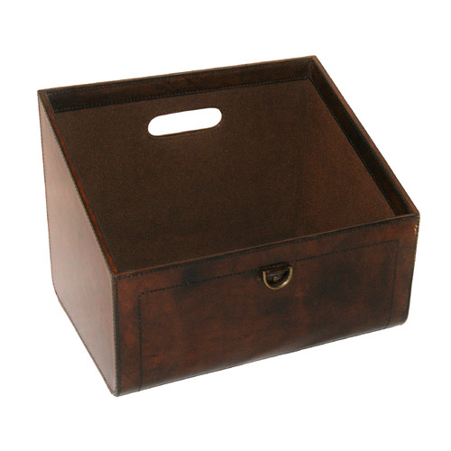 Kundra Dark Leather Magazine Basket Temple & ster
