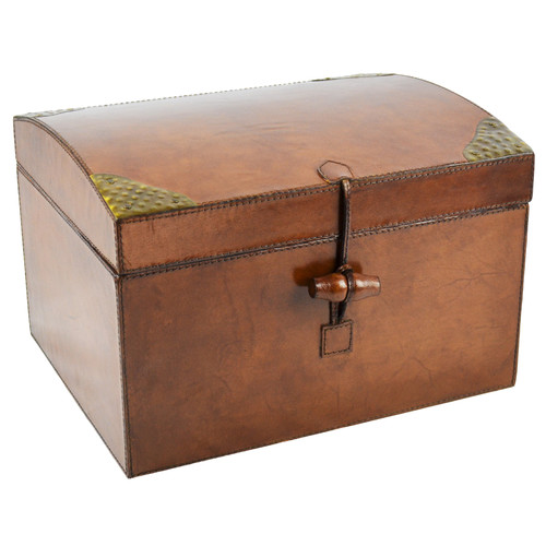 Tan Leather Oval Top Box