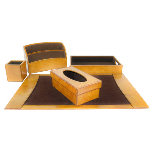 Golden Leather Desktop Set