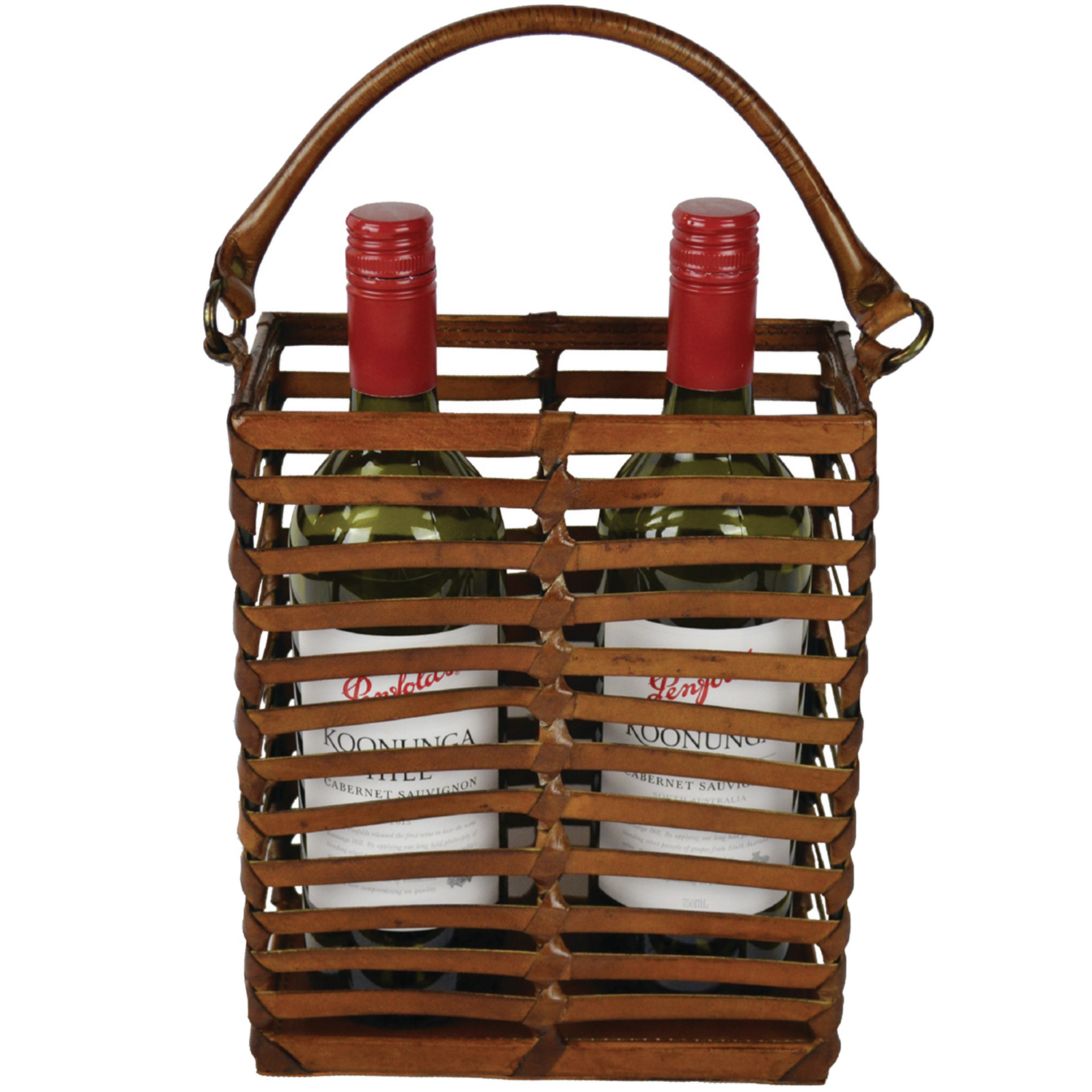 Caged Leather Double Bottle Wine Holder