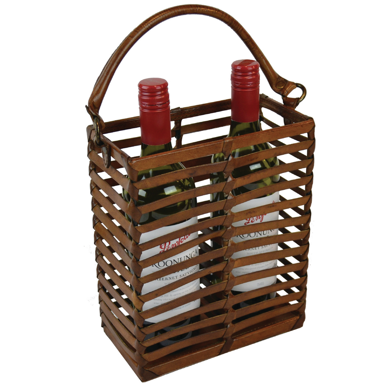 Caged Leather Double Bottle Wine Holder