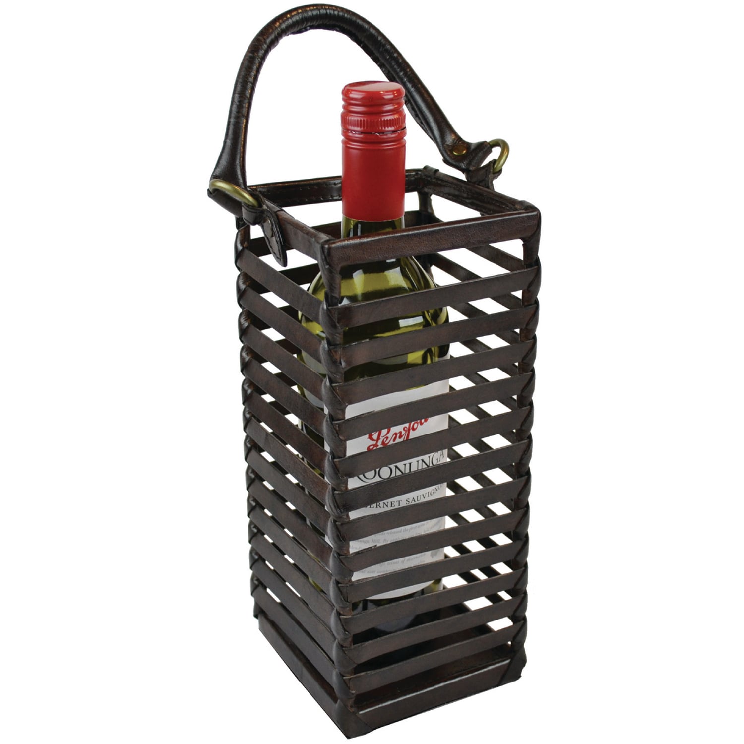 Caged Leather Single Bottle Wine Holder