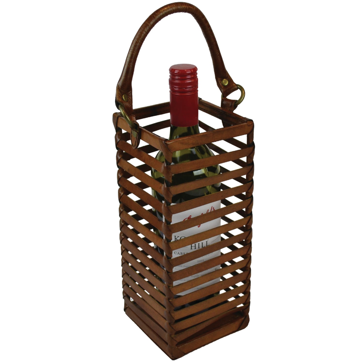 Caged Leather Single Bottle Wine Holder