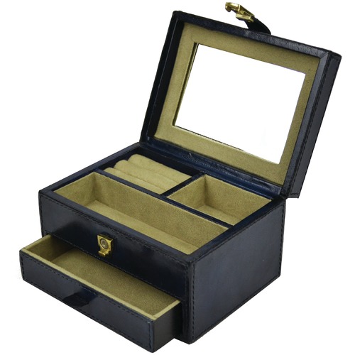 Kundra Blue Leather Jewellery Box Temple & ster