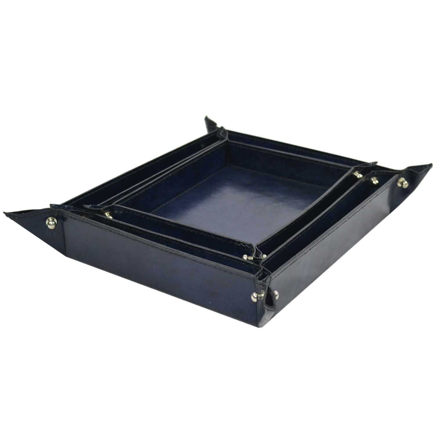 3 Piece Blue Etsy Leather Coin Tray Set