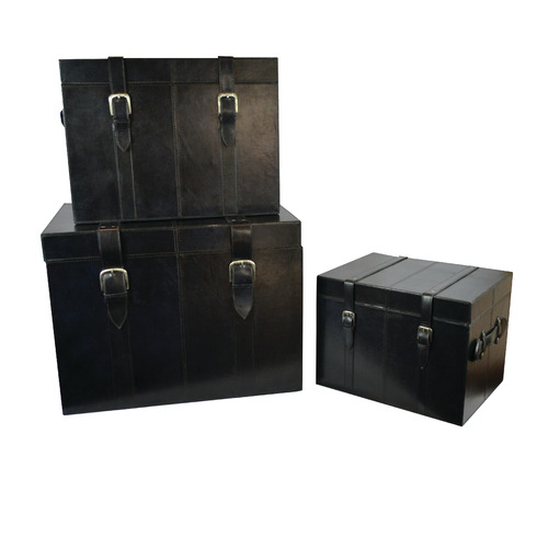 3 Piece Black Wright Leather Trunk Set Temple Webster